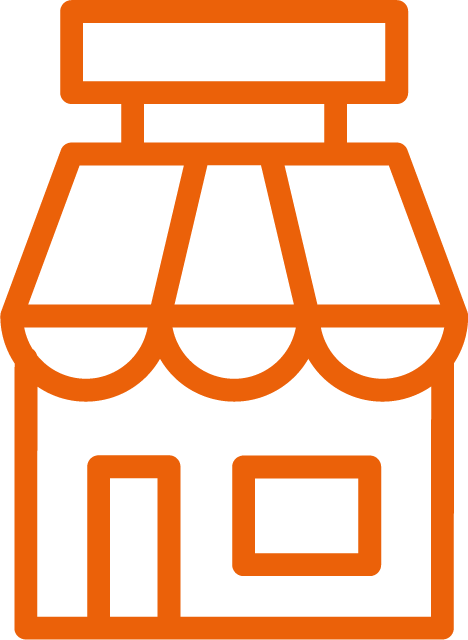 Storefront building icon representing small and medium enterprise marketing services